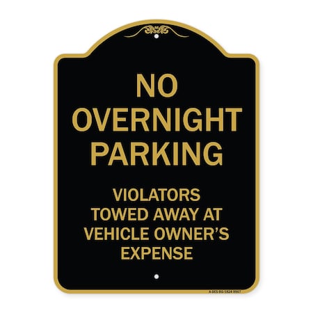 Designer Series-No Overnight Parking, Black & Gold Heavy-Gauge Aluminum